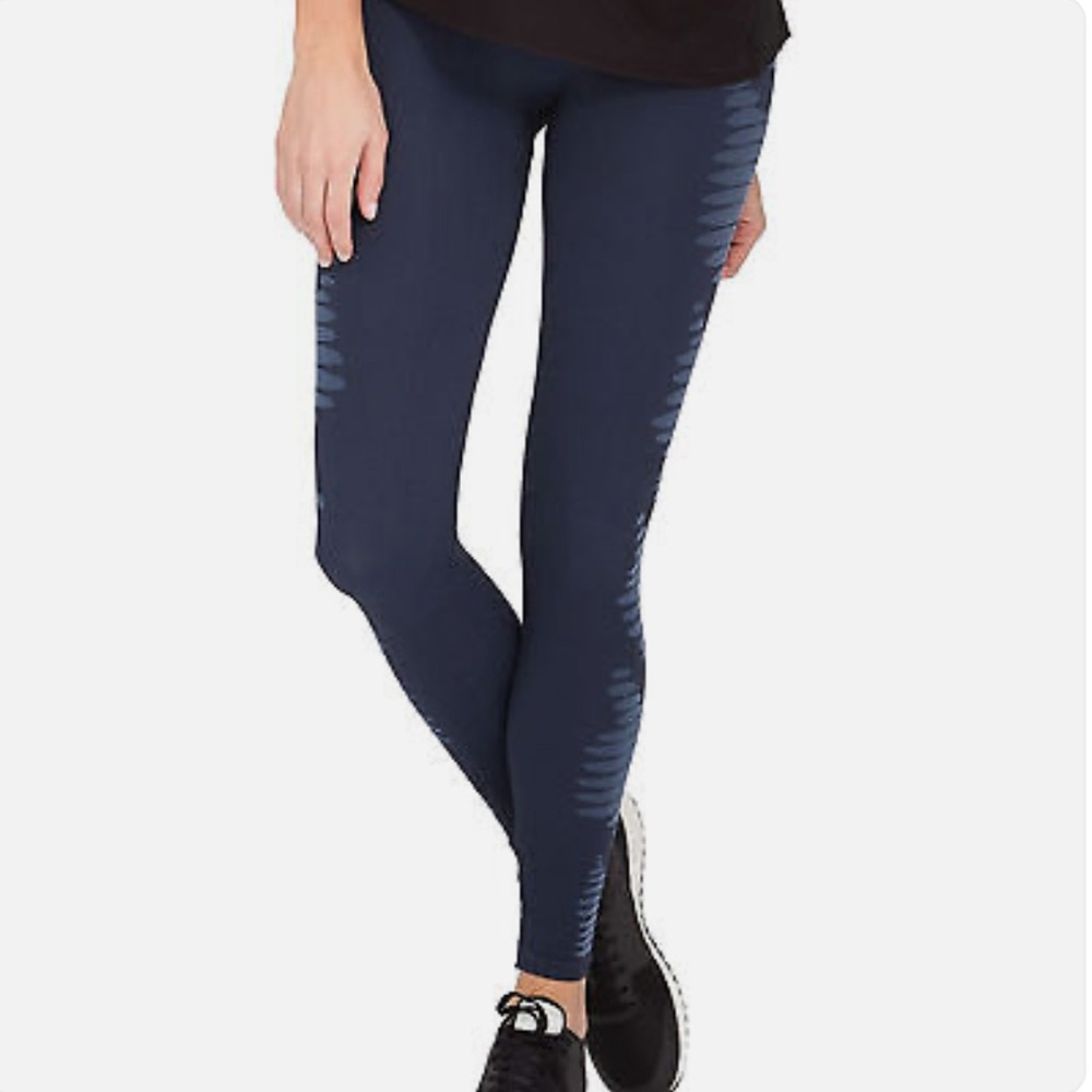 SPANX Blue Leggings with Horizontal Stripes